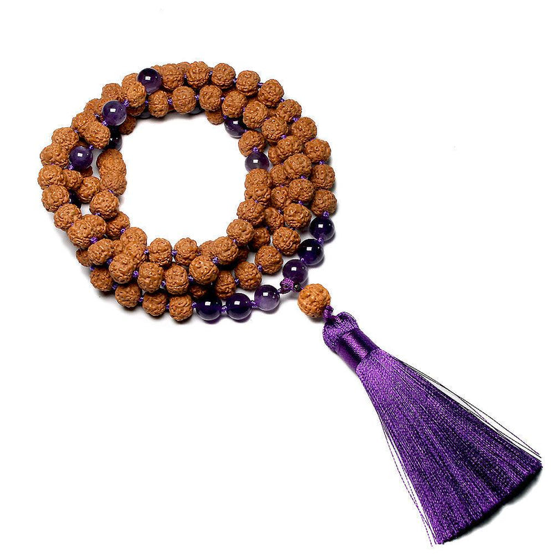 Japamala 108 Contas + Pulseira Rudraksha e Ametista Purifica e Acalma - Purezen