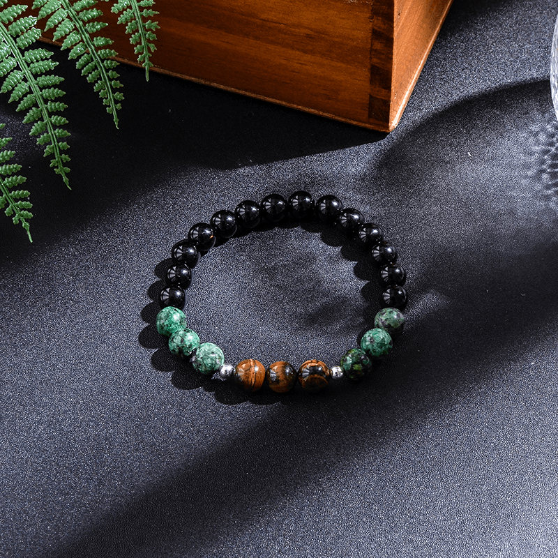 Japamala 108 Contas + Pulseira Turquesa Africana Ágata Negra e Olho de Tigre - Purezen