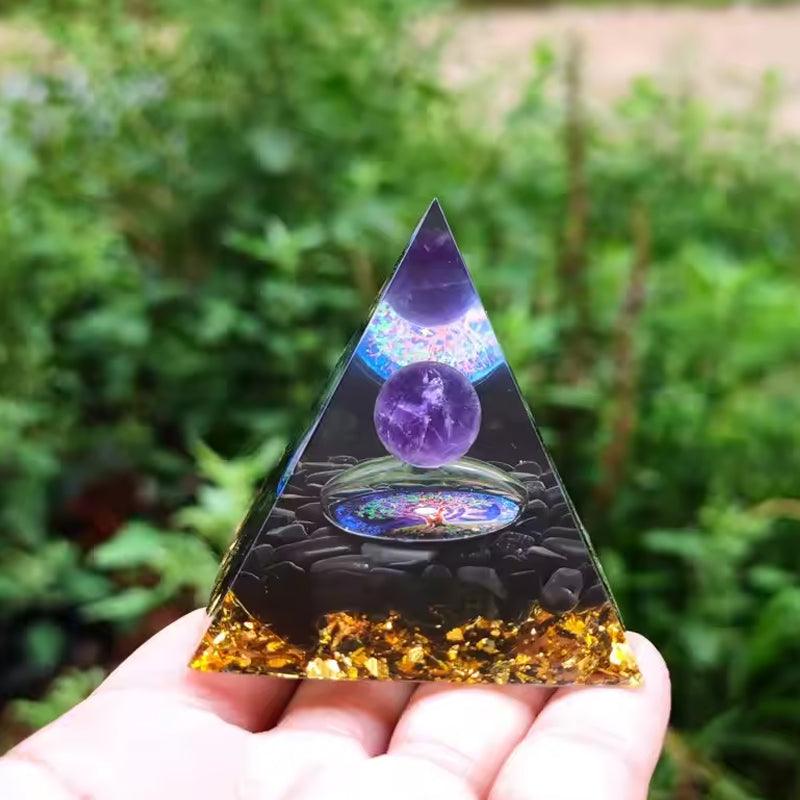 Pirâmide Orgonite Ametista e Obsidiana – Equilíbrio e Proteção - Purezen