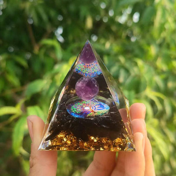 Pirâmide Orgonite Ametista e Obsidiana – Equilíbrio e Proteção - Purezen