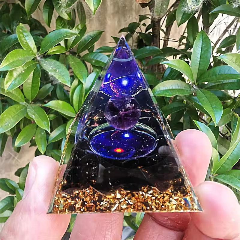 Pirâmide Orgonite Ametista e Obsidiana – Equilíbrio e Proteção - Purezen