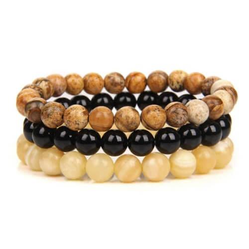 3 Pulseiras de Pedras Naturais Jaspe Madeira - Purezen