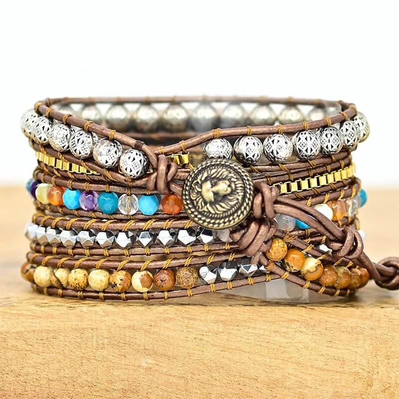 Bracelete Para AppleWatch/ SmartWatch das Pedras Naturais Jaspe Madeira - Purezen