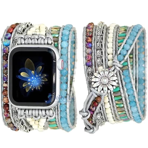 Bracelete Para AppleWatch/ SmartWatch das Pedras Naturais Aqua Marine, Jaspe Imperial e Jade Branca - Purezen
