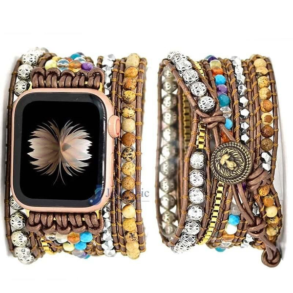 Bracelete Para AppleWatch/ SmartWatch das Pedras Naturais Jaspe Madeira - Purezen