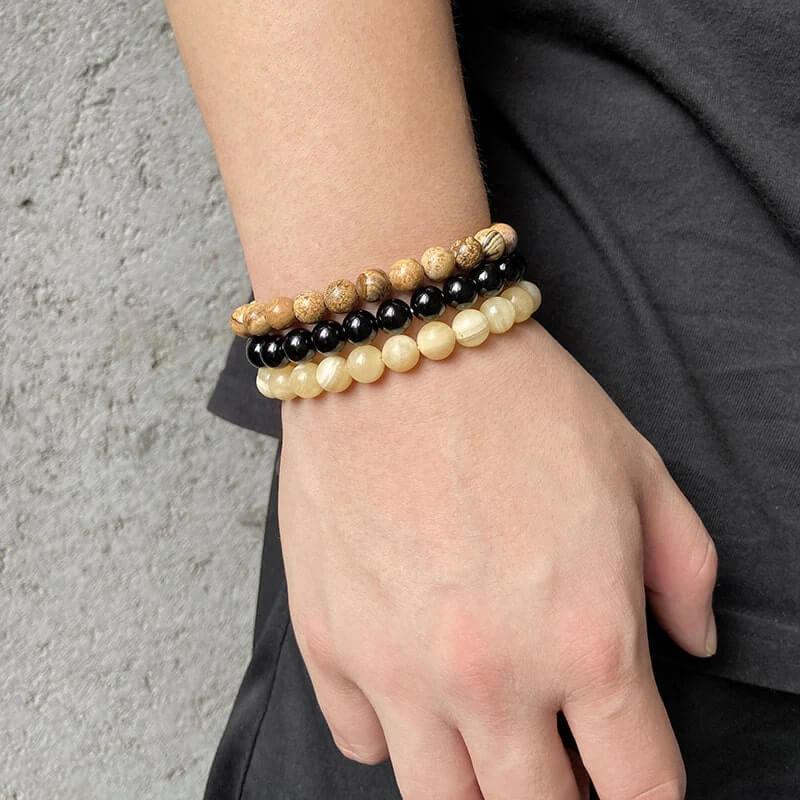 3 Pulseiras de Pedras Naturais Jaspe Madeira - Purezen