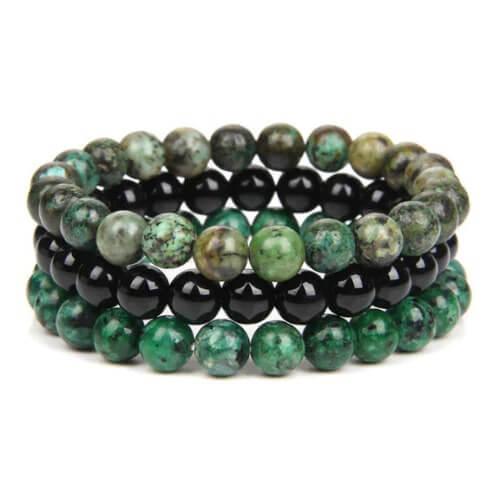 3 Pulseiras de Pedras Naturais Turquesa Africana - Purezen