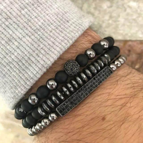 3 Pulseira Místicas de Pedras Naturais Onix e Hematita. Proteção Energética - Purezen