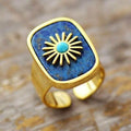 Anel Banhado a Ouro Sol Encantado com Pedras Naturais - Ajustável - Purezen